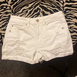 American Eagle white jean shorts with lace detail